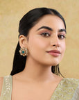 Aqua Kundan Polki Gold Stud Earrings