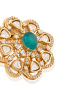 Aqua Kundan Polki Gold Stud Earrings