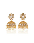Floral Kundan Polki Gold Statement Jhumka Earrings