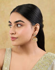 Floral Kundan Polki Gold Statement Jhumka Earrings