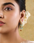 Tota Green Kundan Polki Gold Dangler Earrings