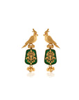 Tota Green Kundan Polki Gold Dangler Earrings
