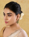Tota Green Kundan Polki Gold Dangler Earrings