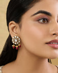 Red Kundan Polki Gold Stud Earrings