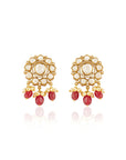 Red Kundan Polki Gold Stud Earrings