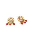 Red Kundan Polki Gold Stud Earrings