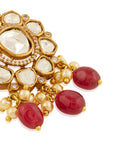 Red Kundan Polki Gold Stud Earrings
