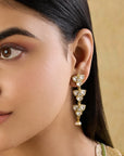 Long Floral Kundan Gold Earrings