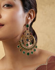Pearl Green Kundan Polki Gold Chaandbali Earrings