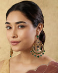 Pearl Green Kundan Polki Gold Chaandbali Earrings