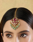 Kundan Ruby Mint Gold Maang Tikka