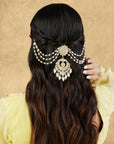 Kundan Gold Pearl Hair Brooch