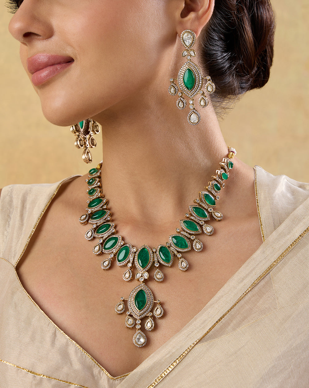 Green Kundan Statement Necklace Set