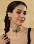 Pearl Sapphire Kundan Necklace Set