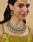Kundan Emerald Gold Layered Necklace Set