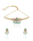 Turquoise Kundan Polki Choker Necklace Set