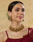 Gold Hathi Temple Necklace Set