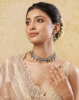 Dark Green Kundan Polki Gold Necklace Set