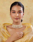White Pearl Kundan Polki Gold Necklace Set