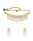 White Pearl Kundan Polki Gold Necklace Set