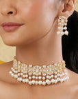 White Pearl Kundan Polki Gold Necklace Set