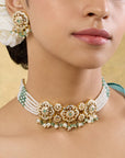 Pearl Mint Kundan Gold Necklace Set