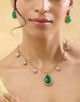 Emerald Kundan Gold Charm Necklace Set