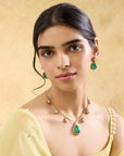 Emerald Kundan Gold Charm Necklace Set