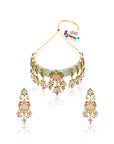 Kundan Gold Pink Mint Choker Necklace Set
