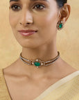 Minimal Emerald Kundan Gold Choker Necklace Set