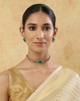 Minimal Emerald Kundan Gold Choker Necklace Set