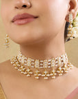 White Pearl Tassel Kundan Gold Necklace Set