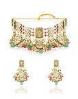 Pink Kundan Mint Gold Necklace Set