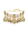 Pink Kundan Mint Gold Necklace Set