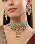Kundan Mint & Pink Gold Necklace Set