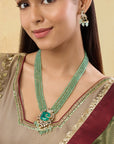 Mint Kundan Gold Long Necklace Set