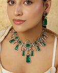 Emerald Kundan Polki Gold Statement Necklace Set