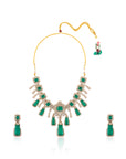 Emerald Kundan Polki Gold Statement Necklace Set