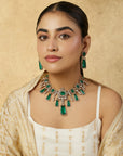 Emerald Kundan Polki Gold Statement Necklace Set