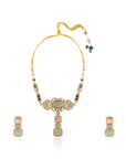 Kundan Polki Pink Mint Gold Necklace Set