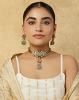 Kundan Polki Pink Mint Gold Necklace Set