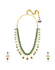 Emerald Floral Kundan Polki Gold Necklace Set
