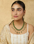 Emerald Floral Kundan Polki Gold Necklace Set