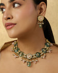Mint Kundan Polki Pink Gold Necklace Set