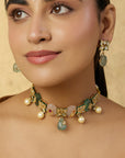 Mint Pink Kundan Polki Gold Necklace Set