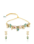 Mint Pink Kundan Polki Gold Necklace Set