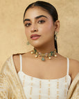 Mint Pink Kundan Polki Gold Necklace Set