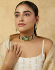Mint Kundan Polki Choker Gold Necklace Set