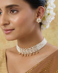 Pearl White Kundan Polki Gold Necklace Set