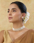 Pearl White Kundan Polki Gold Necklace Set
